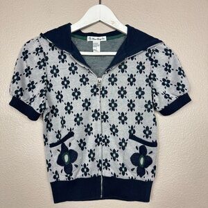 Y2K Forever 21 blue Daisy Hooded Sleeveless Sweatshirt Hoodie tee Top E